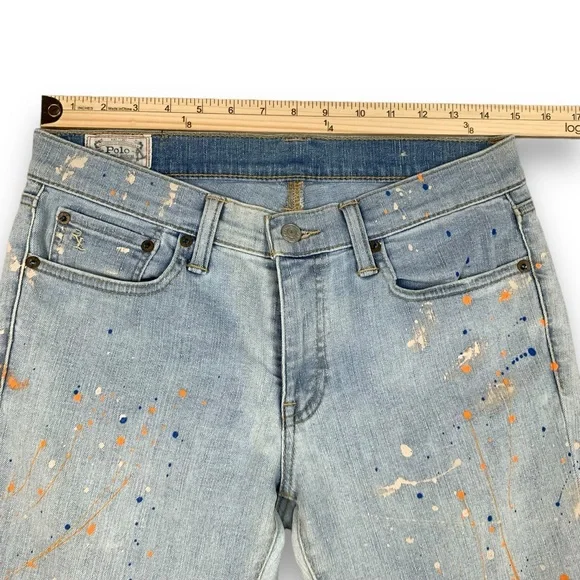 Polo Ralph Lauren Jeans Size 29 Tompkins Skinny Crop Blue Wash Kennedy Painted - Picture 13 of 16